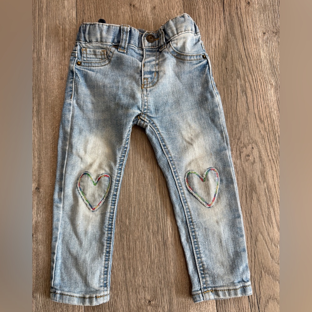 Cat & Jack Girls 2T Light Blue Kids Jeans with Heart Accents and Elastic Waist